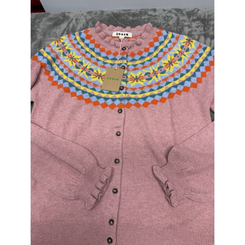 NWT Boden Fae Fair Isle Wool Alpaca Cotton Cardigan Pink Size Medium - Picture 5 of 7